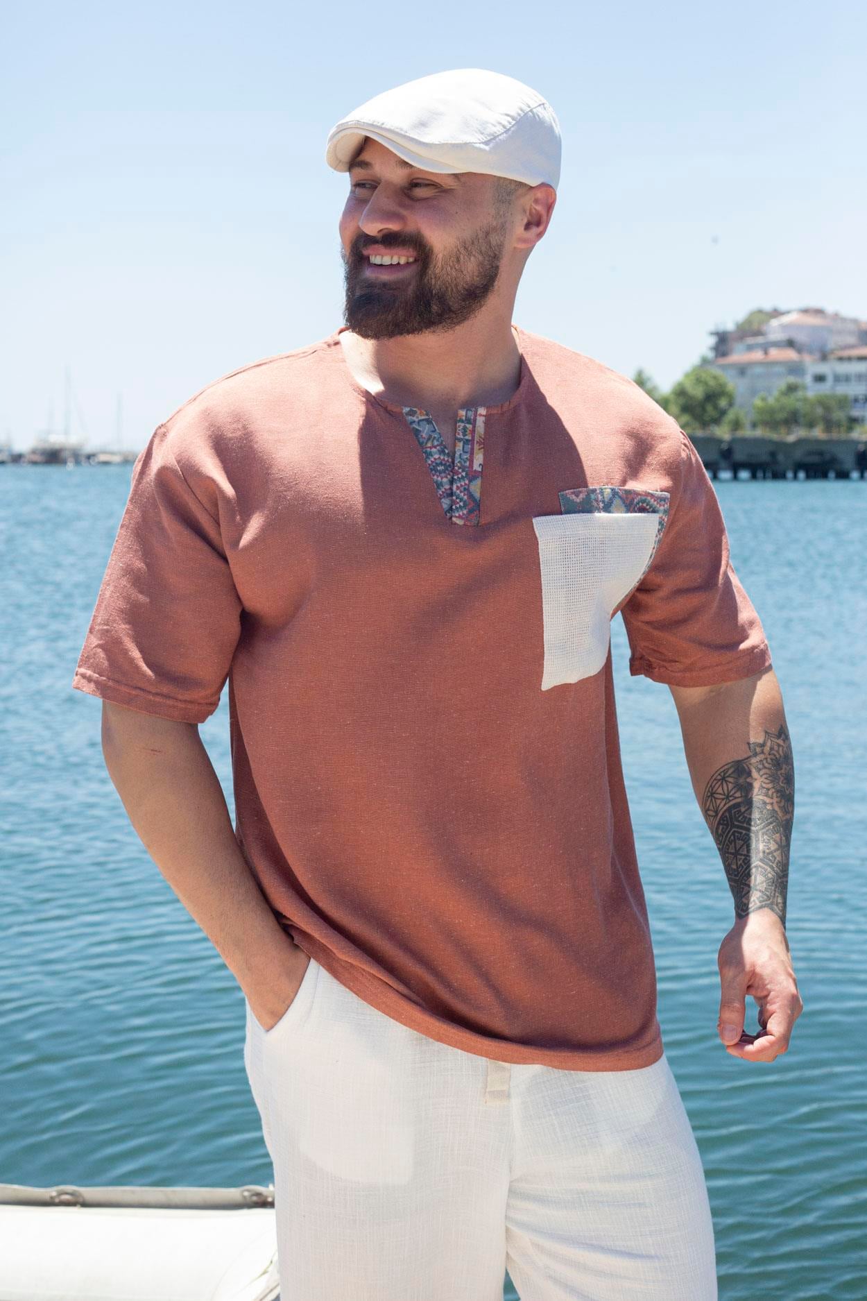 Rahat Kalıp Bohem Keten T-Shirt (TSK72)