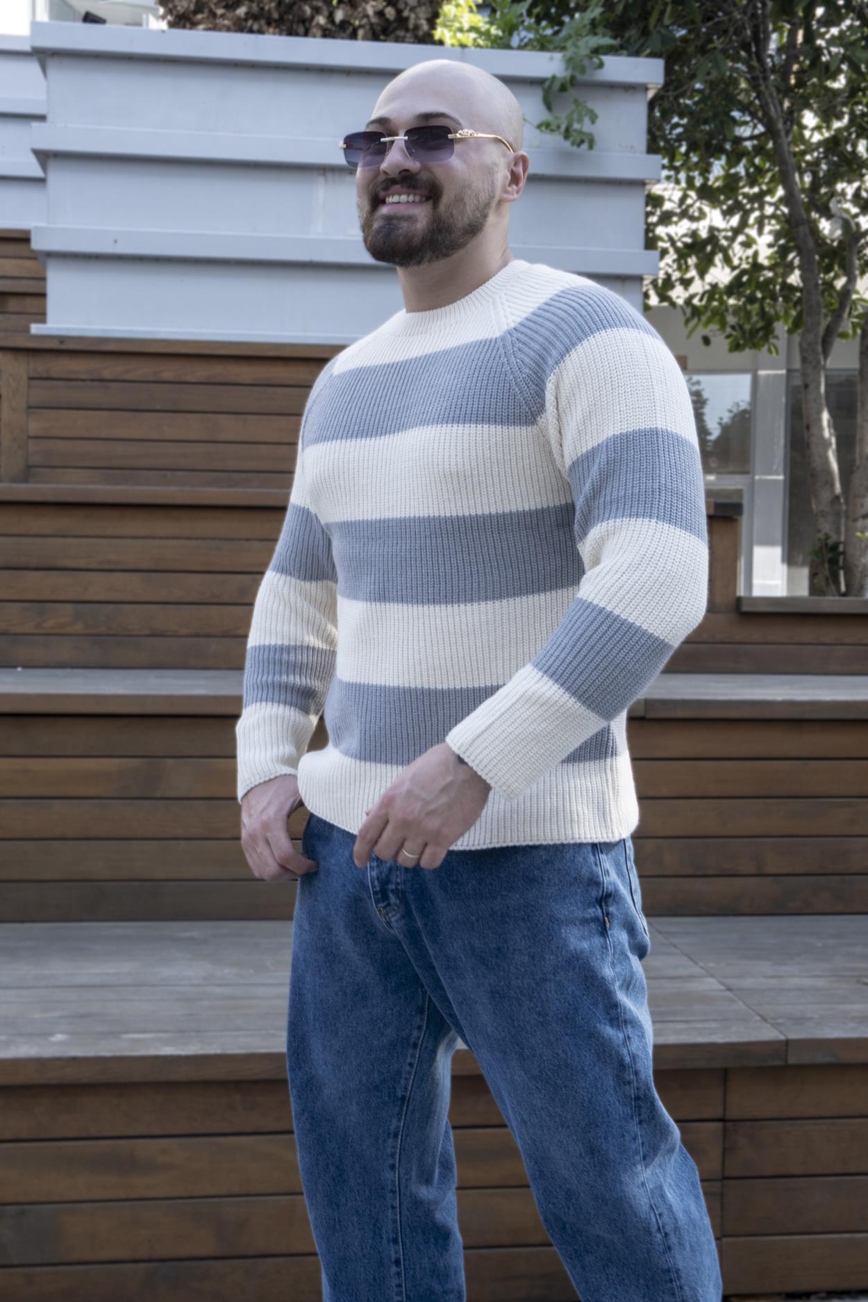 Rahat Kalıp Çizgili Örme Kazak (SVTG19)