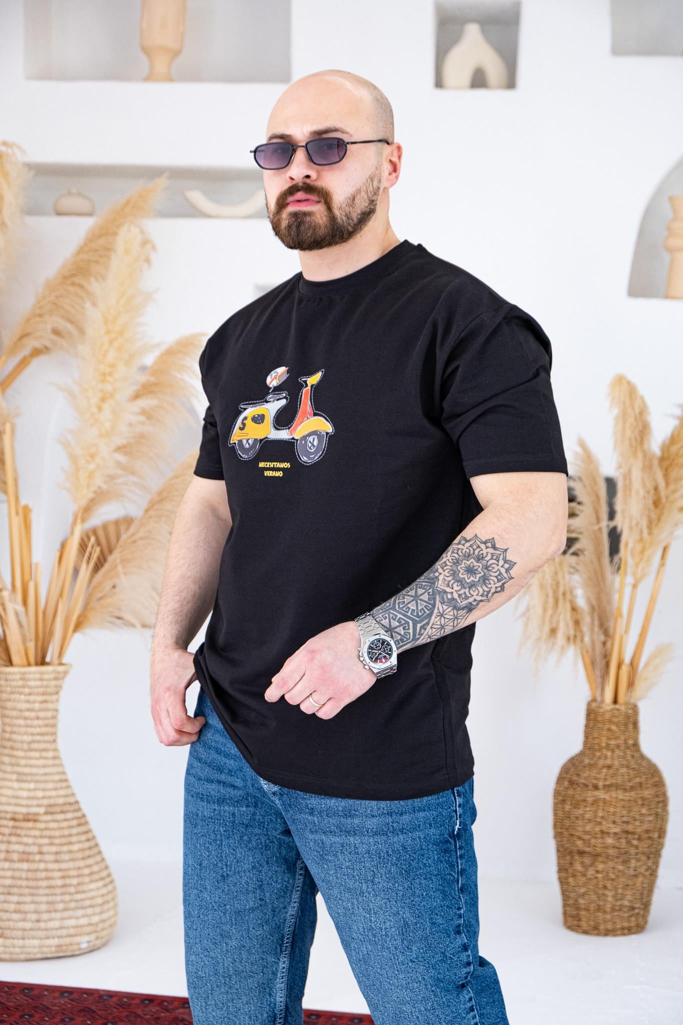 Retro Scooter Baskılı Rahat Kalıp T-Shirt(TSS71)