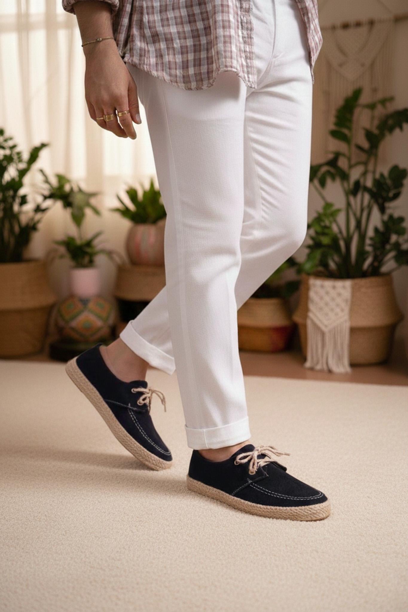 Siyah Keten Espadril Taban Bağcıklı Erkek Ayakkabı (AYKS01)
