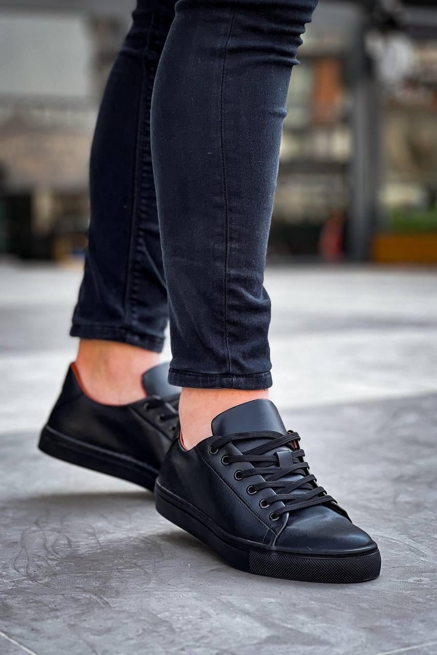 Siyah Premium Deri Erkek Sneaker (AYKS02)