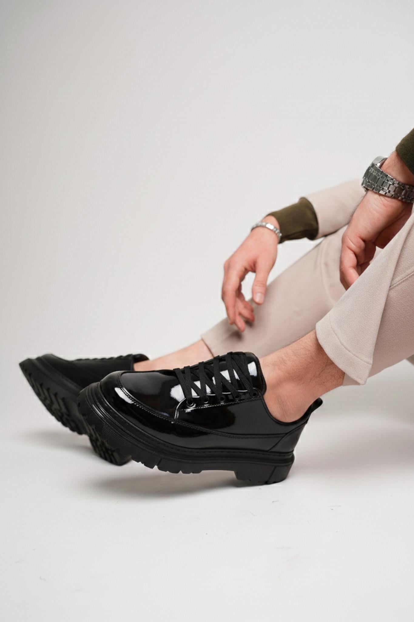 Siyah Rugan Premium Kalın Taban Erkek Sneaker (AYKPS03)