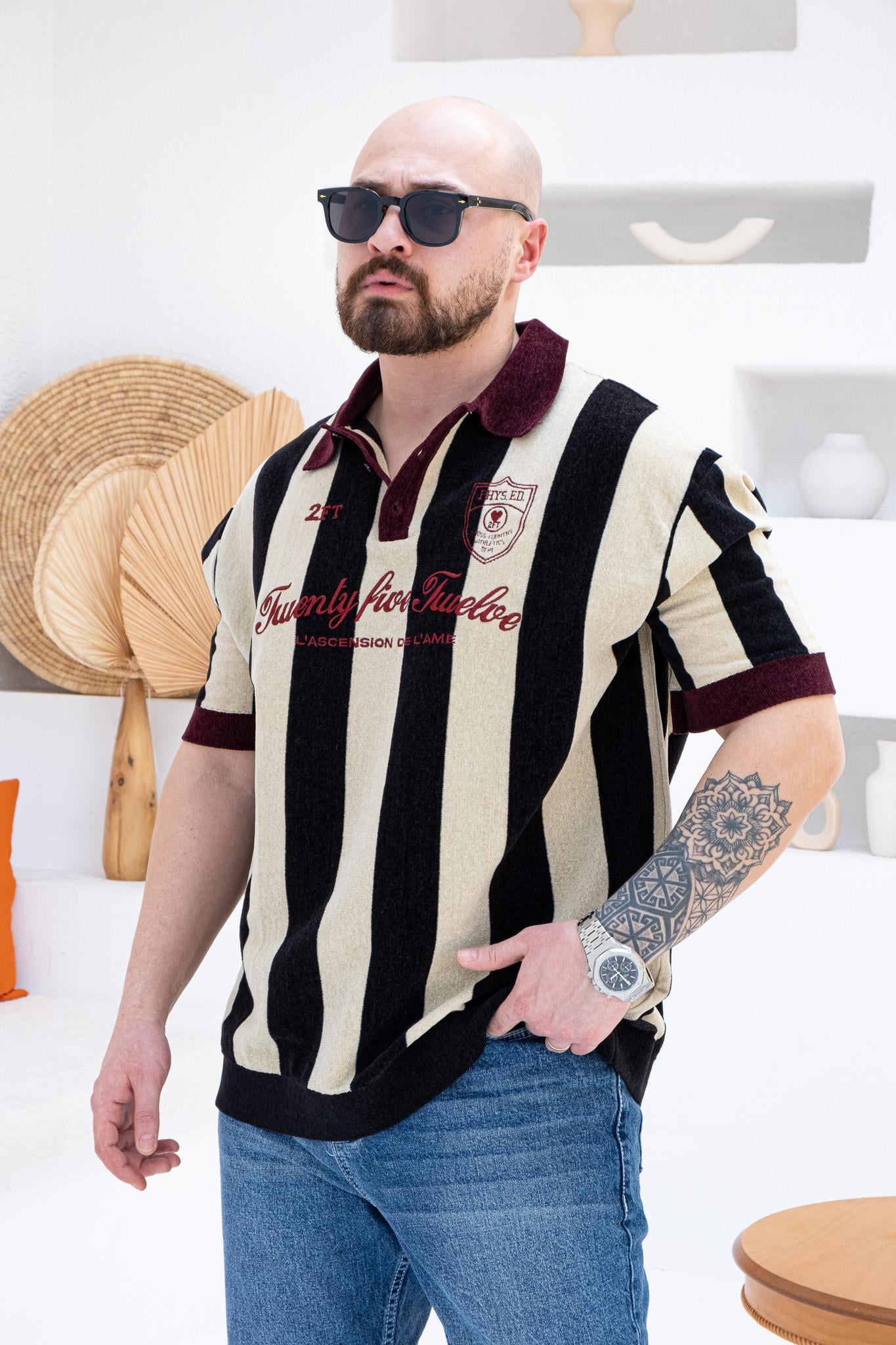 Vintage Polo Yaka Nakış Detaylı T-shirt (TSBO57)