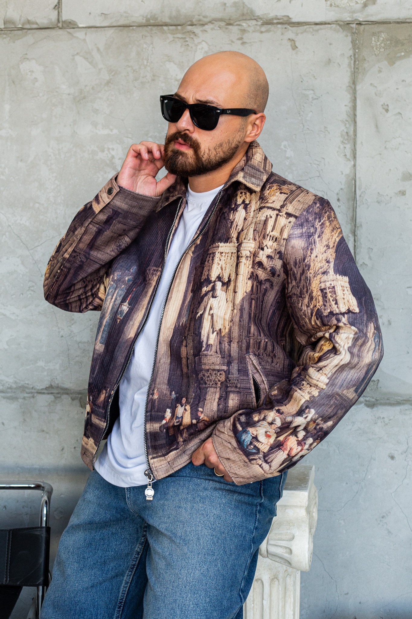 Vintage Tablo Baskılı Oversize Tasarım Erkek Ceket (MEV69)