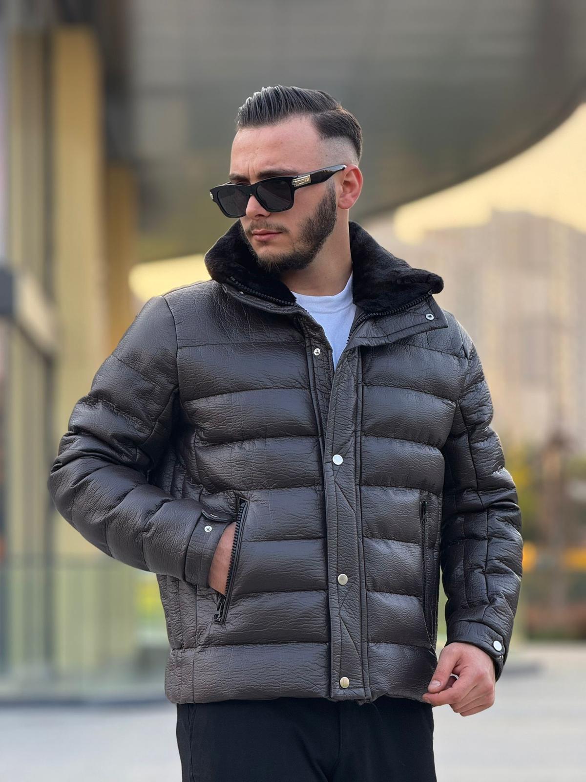 Yaka Kürklü Deri Şişme Mont (İGA09)