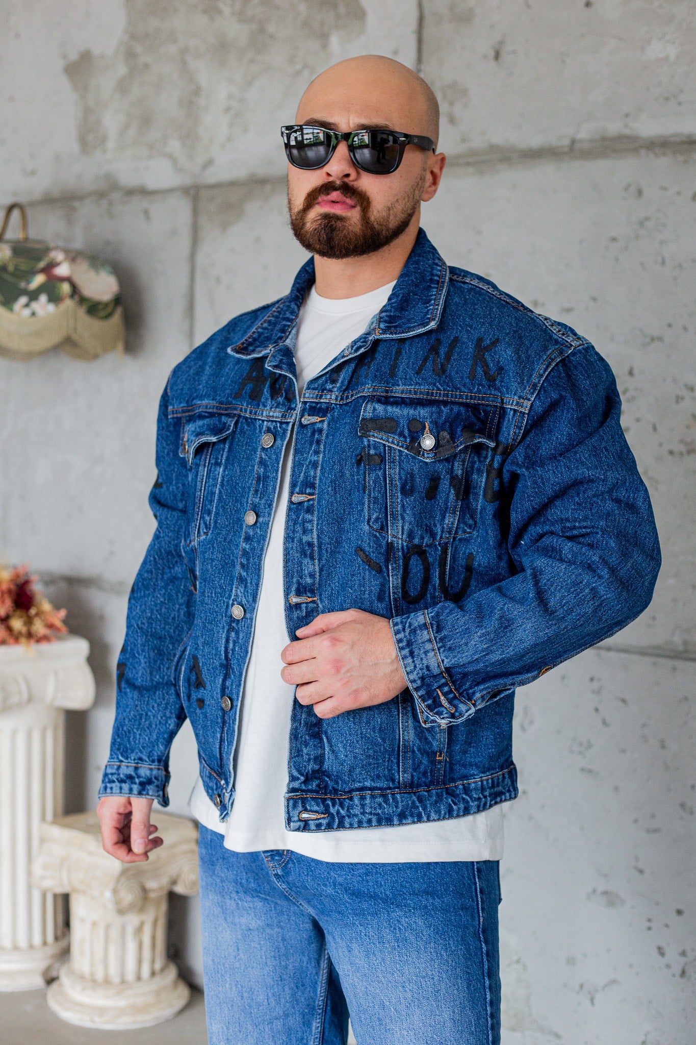 Yazı Baskılı Oversize Erkek Kot Ceket (MEV102)