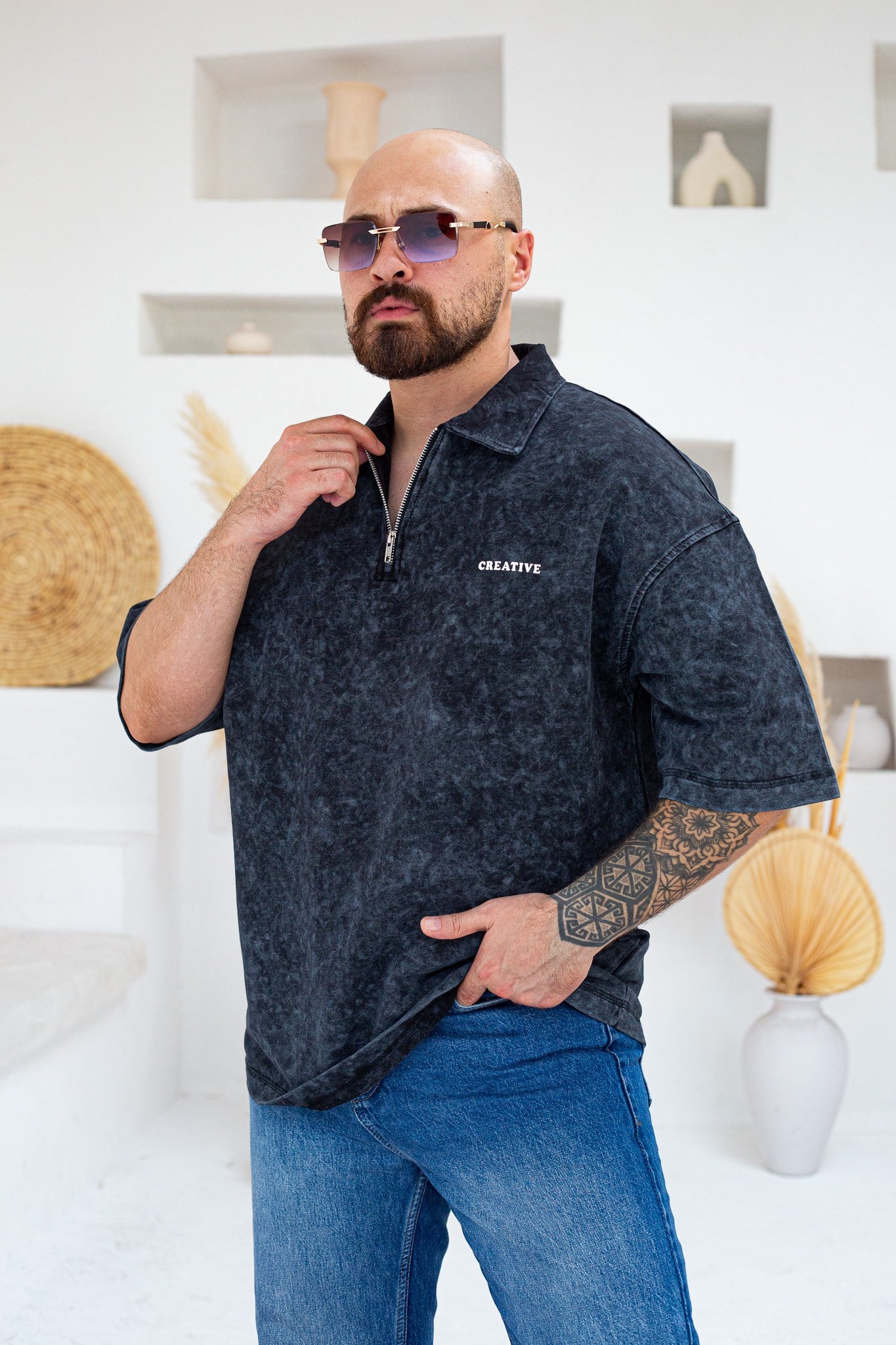 Yıkamalı Polo Yaka Oversize T-Shirt (TSS108)