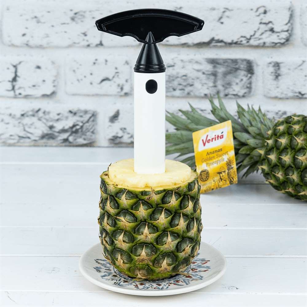 Coupe-Ananas Vacu Vin - Épluche, Évide Et Tranche En Un Seul Gest, Blanc Et Noir
