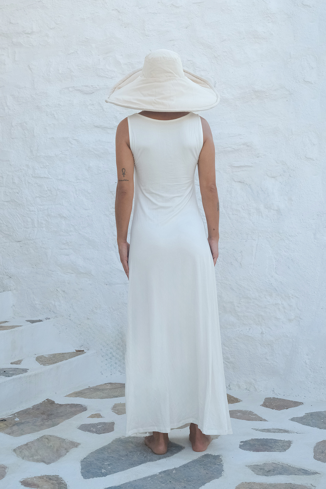 White Deep Split Soft Sleeveless Dress