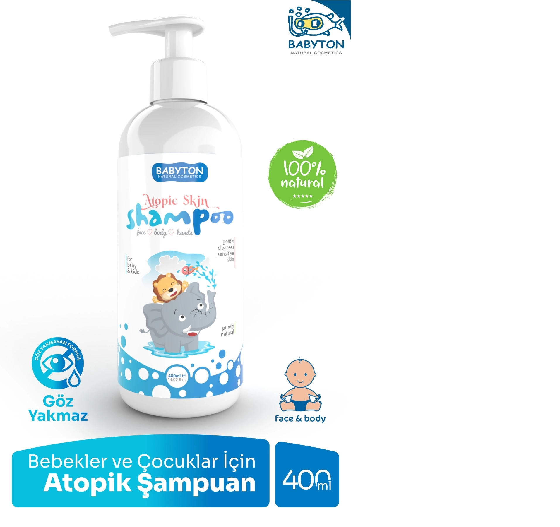 Babyton Atopik ve Çok Kuru ve Hassas Ciltler için Saç ve Vücut Şampuanı 400 ML