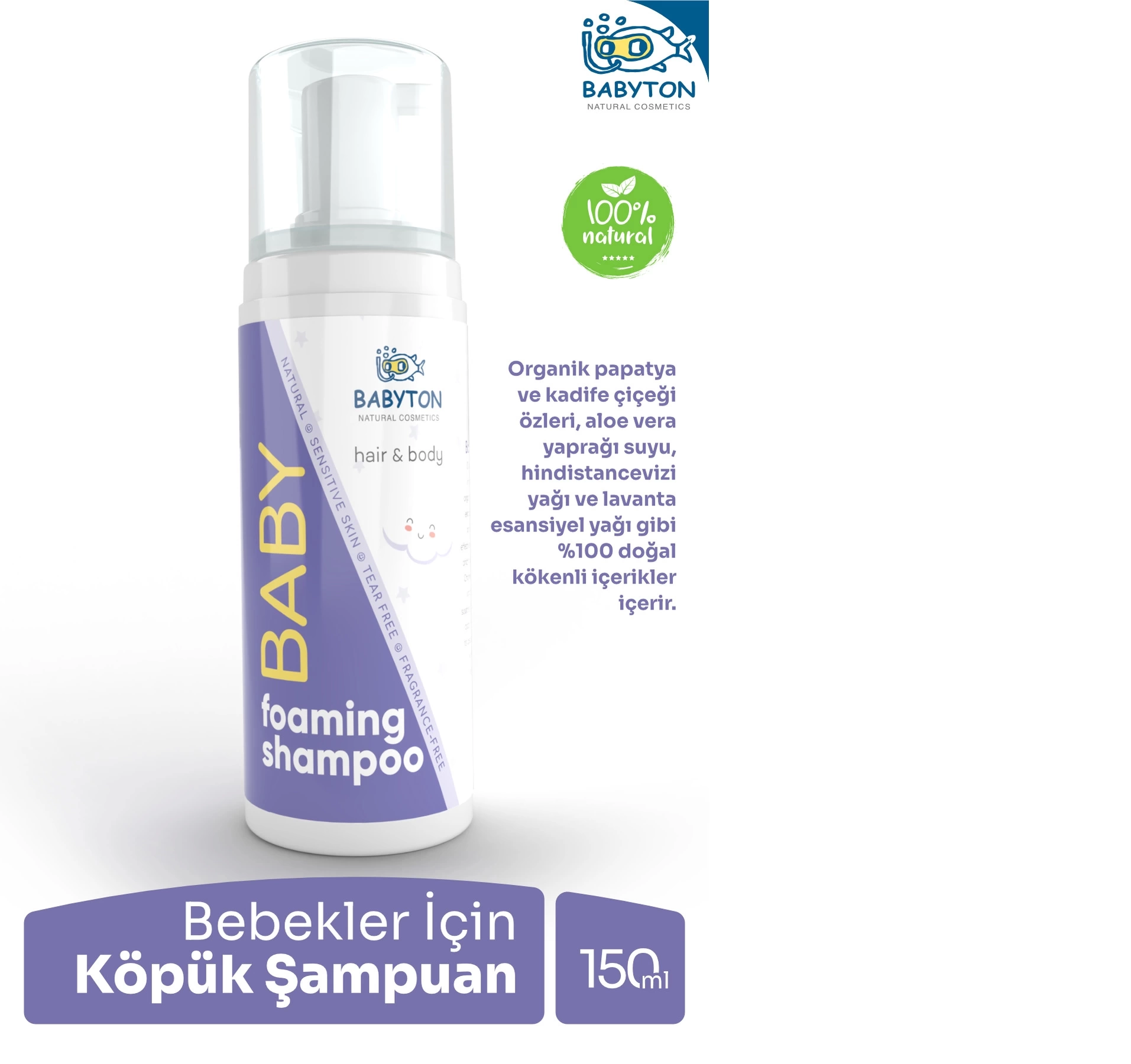 Babyton Konak Önleyici Yenidoğan Doğal ve Organik Bebek Köpük Şampuan 150 ML