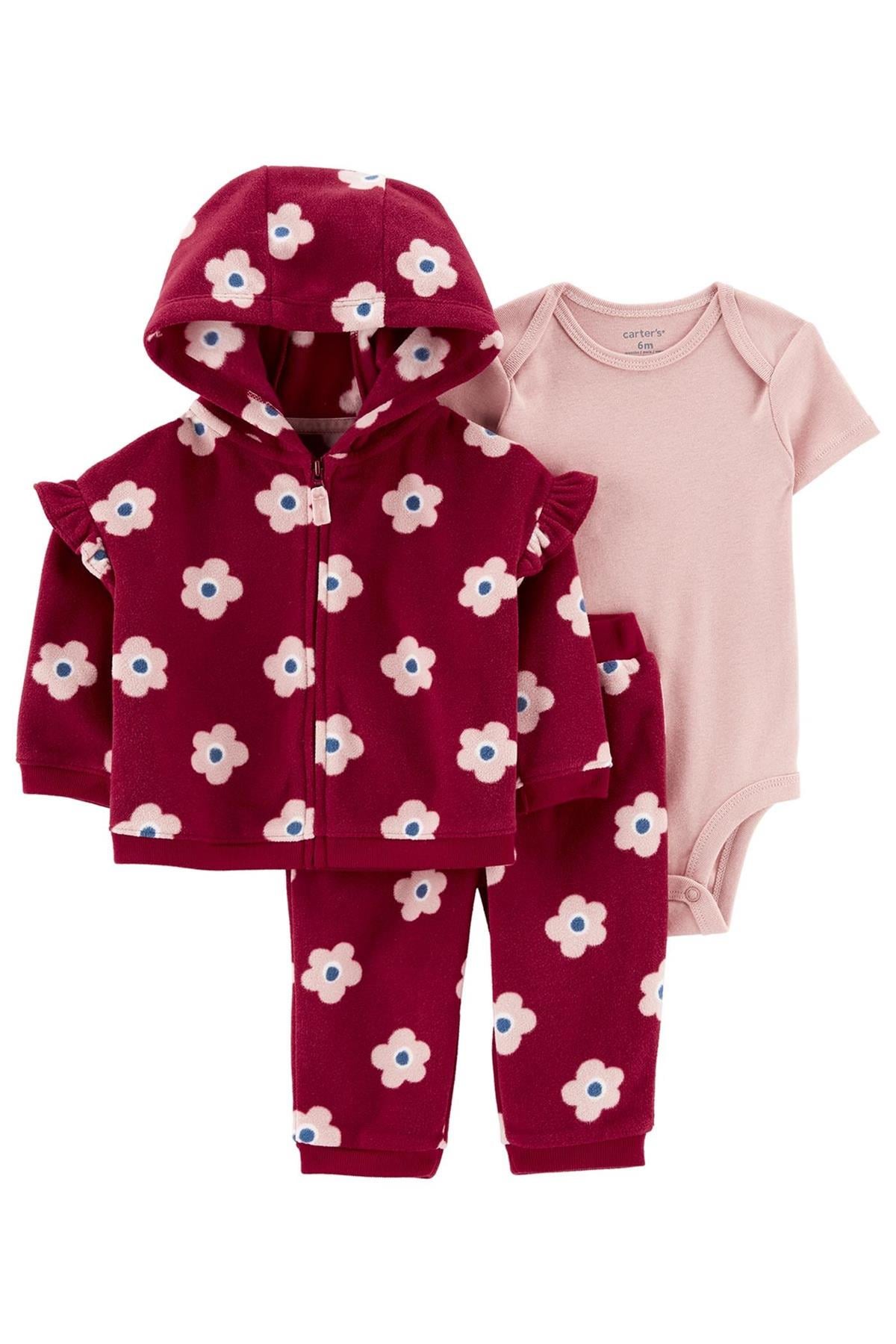 Carter's Kız Bebek 3'lü Hırkalı Set Bordo