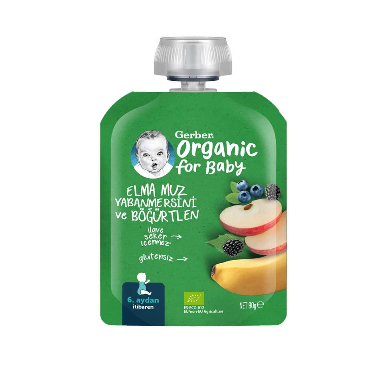 Gerber Organic Elma Muz Yabanmersiniz ve Böğürtlen Püresi 90 gr