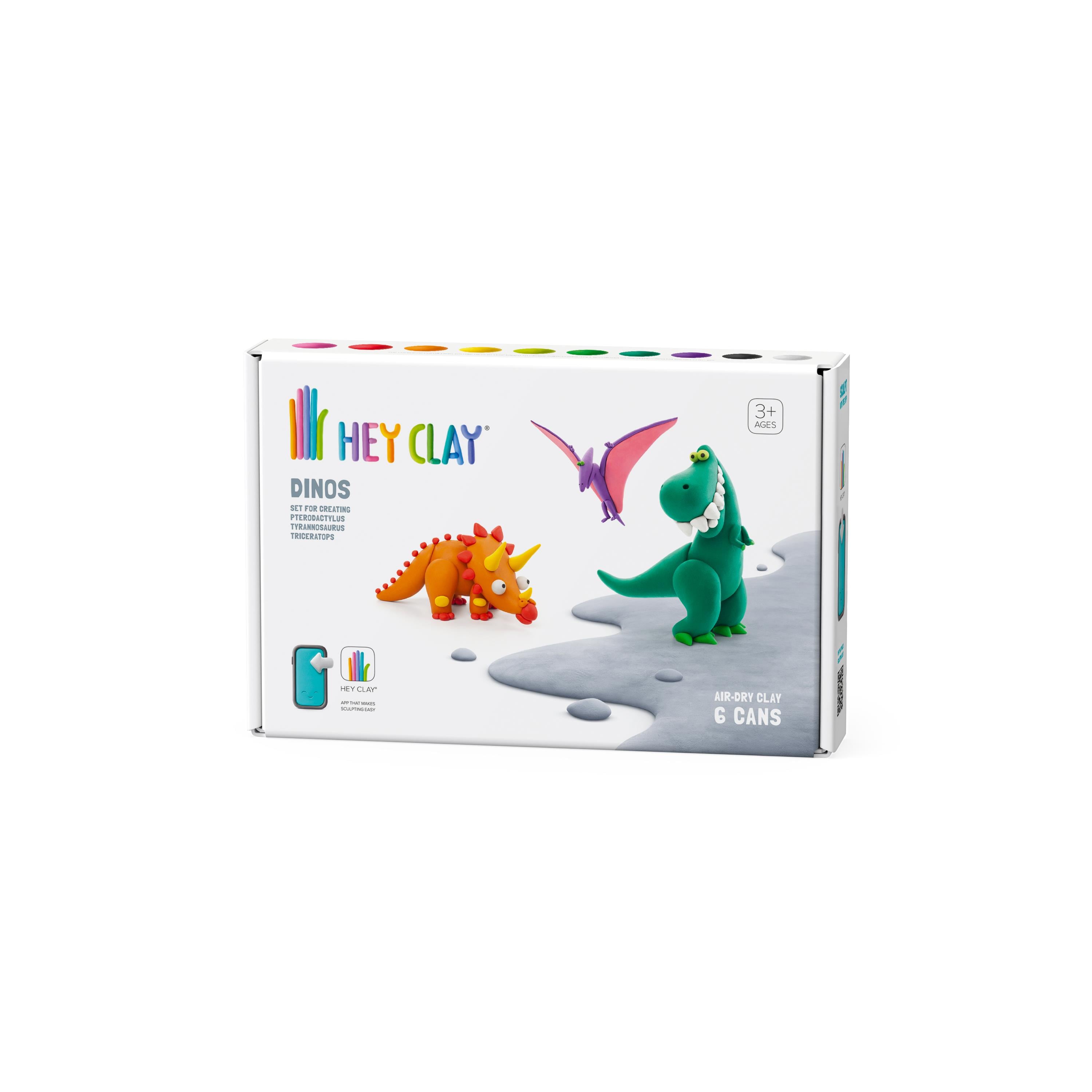 Hey Clay Hava ile Kuruyan Kil (6'lı kutu) - Dinozorlar (Pterodactylus, Triceratops, Tyrannosaurus)