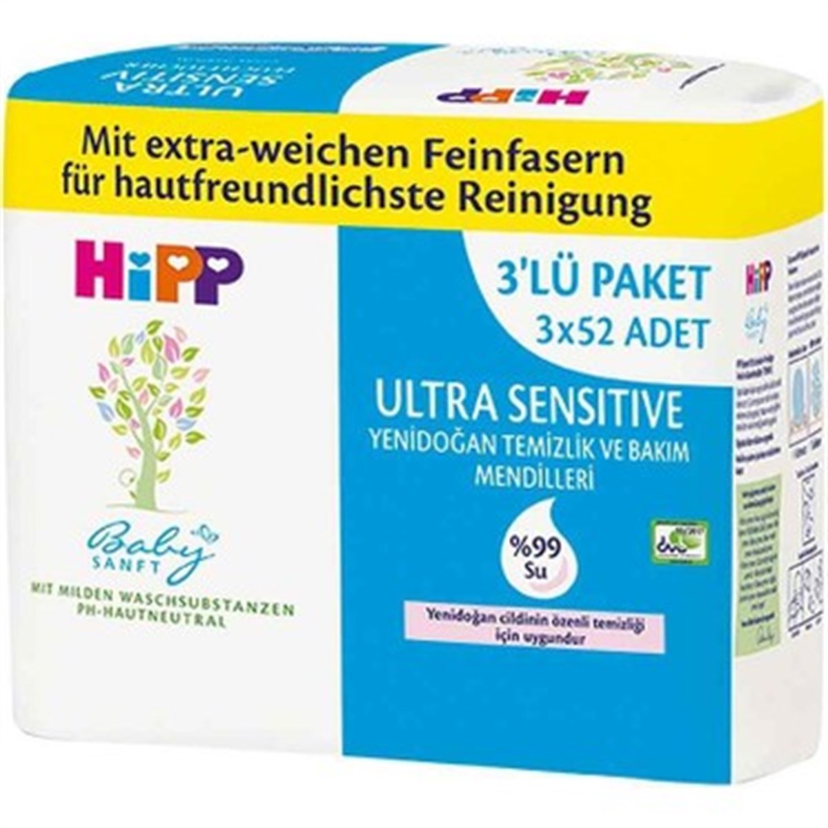 Hipp Babysanft Sensitive Yenidoğan Temizlik ve Bakım Mendili (3*52)