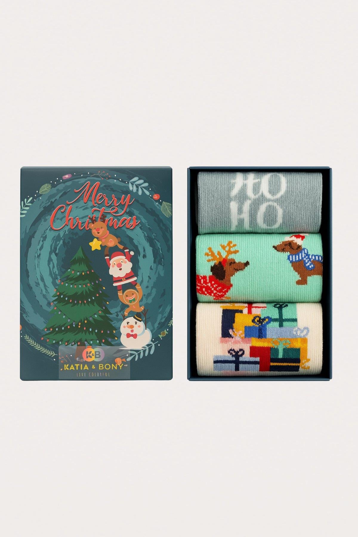 Katia & Bony Unisex 3'lü Yılbaşı Temalı Kutulu Soket Çorap