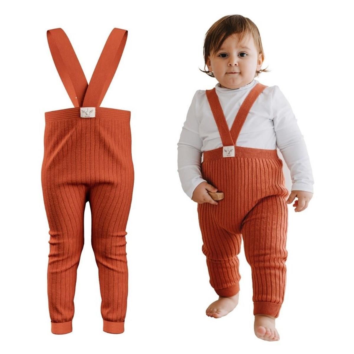 Mama-yoyo Askılı Organik Triko Bebek Taytı / Pantolonu Kiremit Rengi
