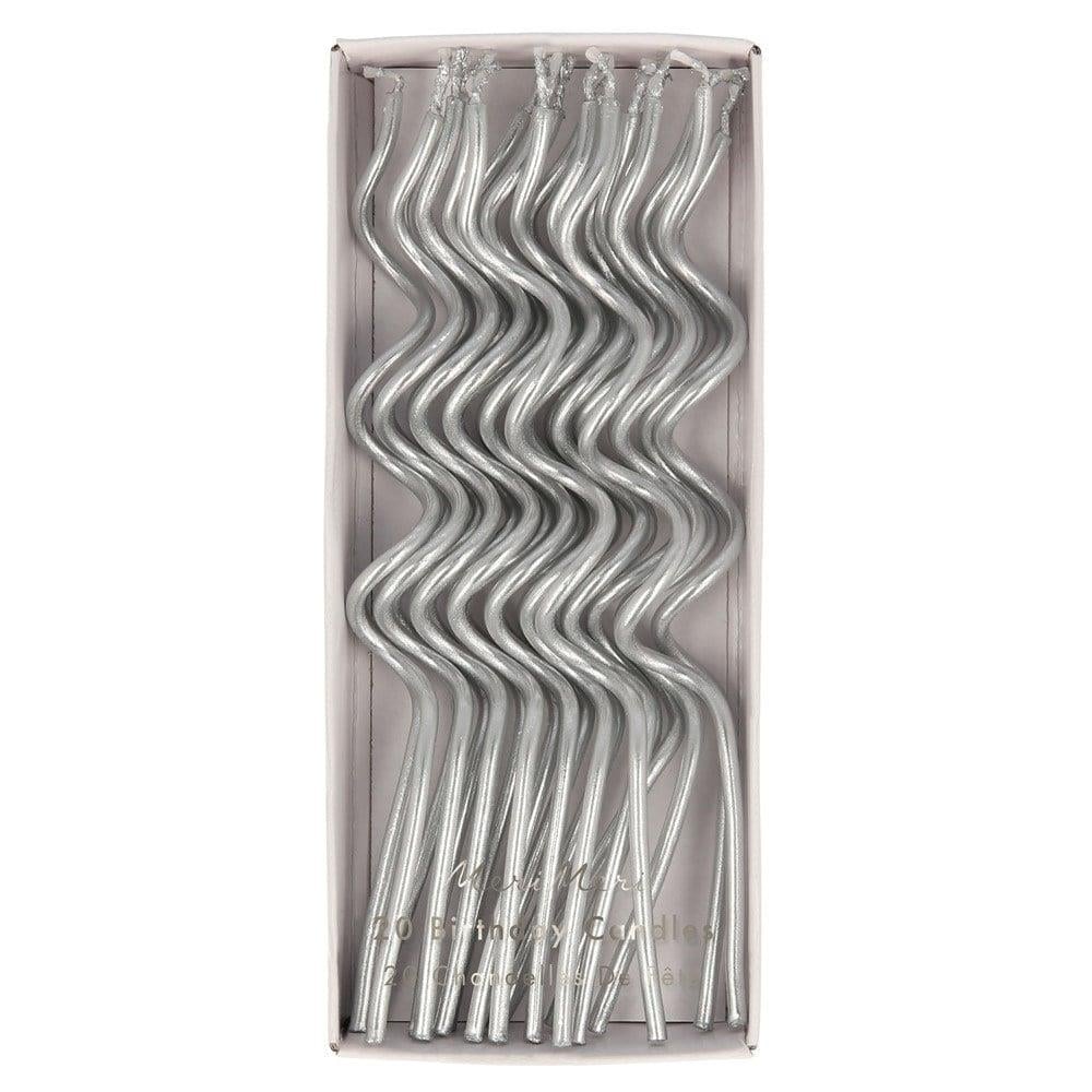 Meri Meri - Silver Swirly Candles - Gümüş Kıvrımlı Mumlar - 20'li