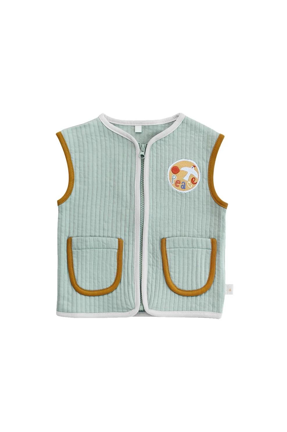 Miela Kids Kontrast Biyeli Kapitone Yelek - Mint