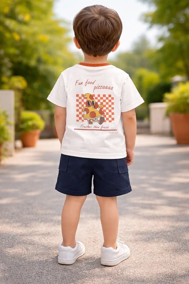 Miela Kids Pizza Baskılı Oversize Tişört ve Şort Takım