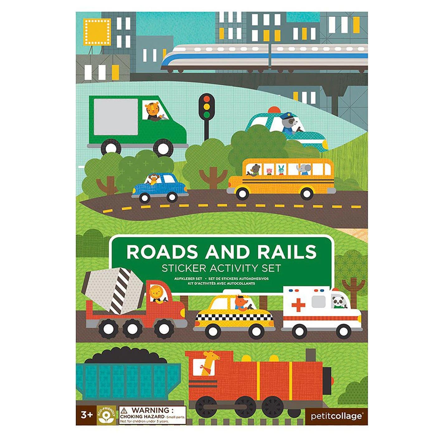 Petit Collage Çıkartma Aktivite Seti - Roads and Rails