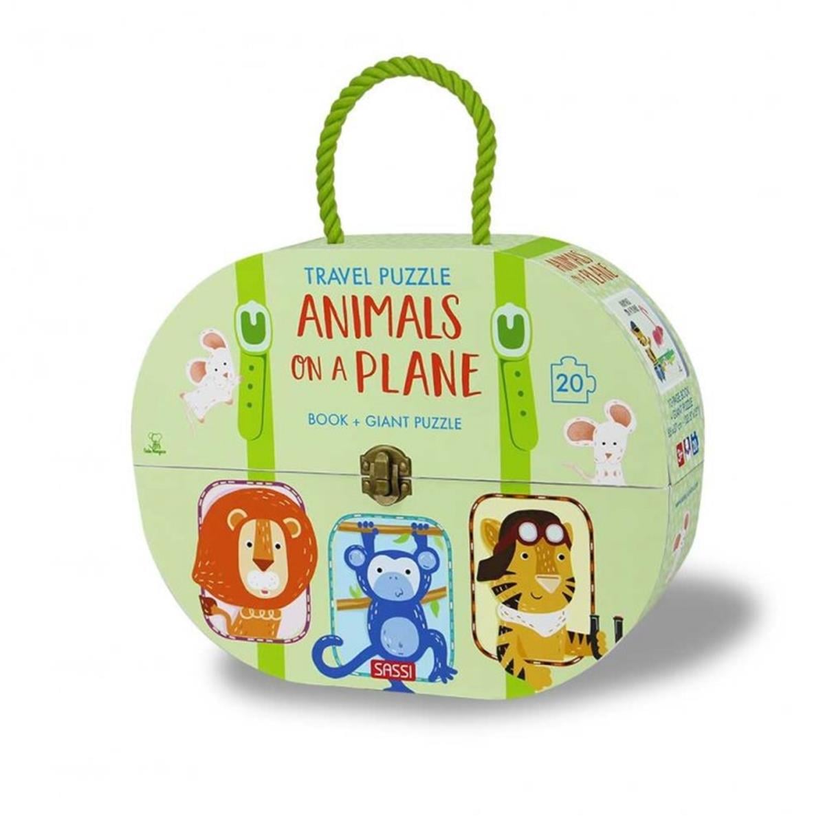 Sassi Travel Puzzle Animal on Plane Book and Giant Puzzle