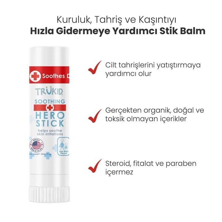 Trukid Hero Stick 15,6 gr (Kuruluk Tahriş ve Kaşıntıyı Hızla Gidermeye Yardımcı Stick Balm)