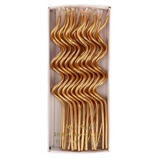 Meri Meri - Gold Swirly Candles - Altın Kıvrımlı Mumlar - 20'li