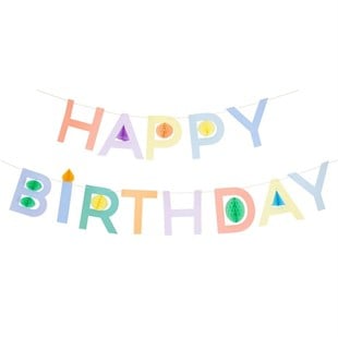 Meri Meri - Honeycomb Happy Birthday Garland Set - Petek Mutlu Yıllar Asılan Süs Seti