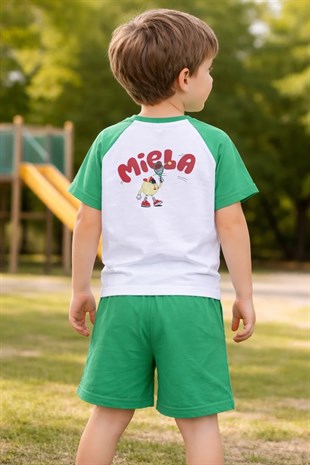 Miela Kids Tennis Cartoon Kontrast Detaylı Oversize Tişört ve Şort Takım