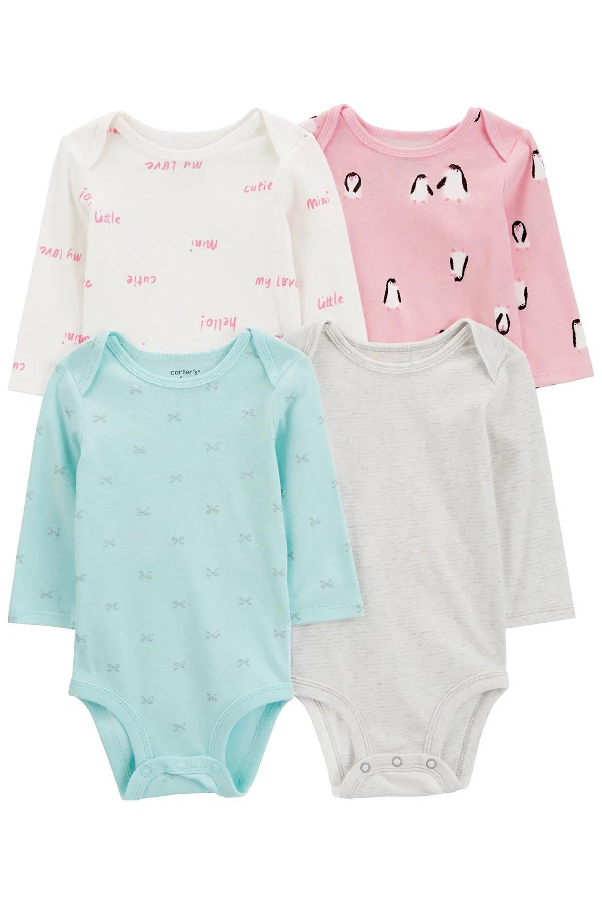 Carter's Kız Bebek Uzun Kollu Body 4 'lü Paket