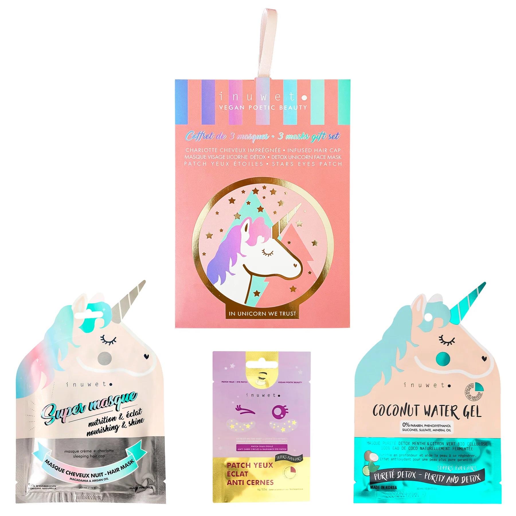 Inuwet Unicorn Figürlü Cilt Bakım Seti-Göz Maskesi, Yüz Maskesi ve Saç Maskesi