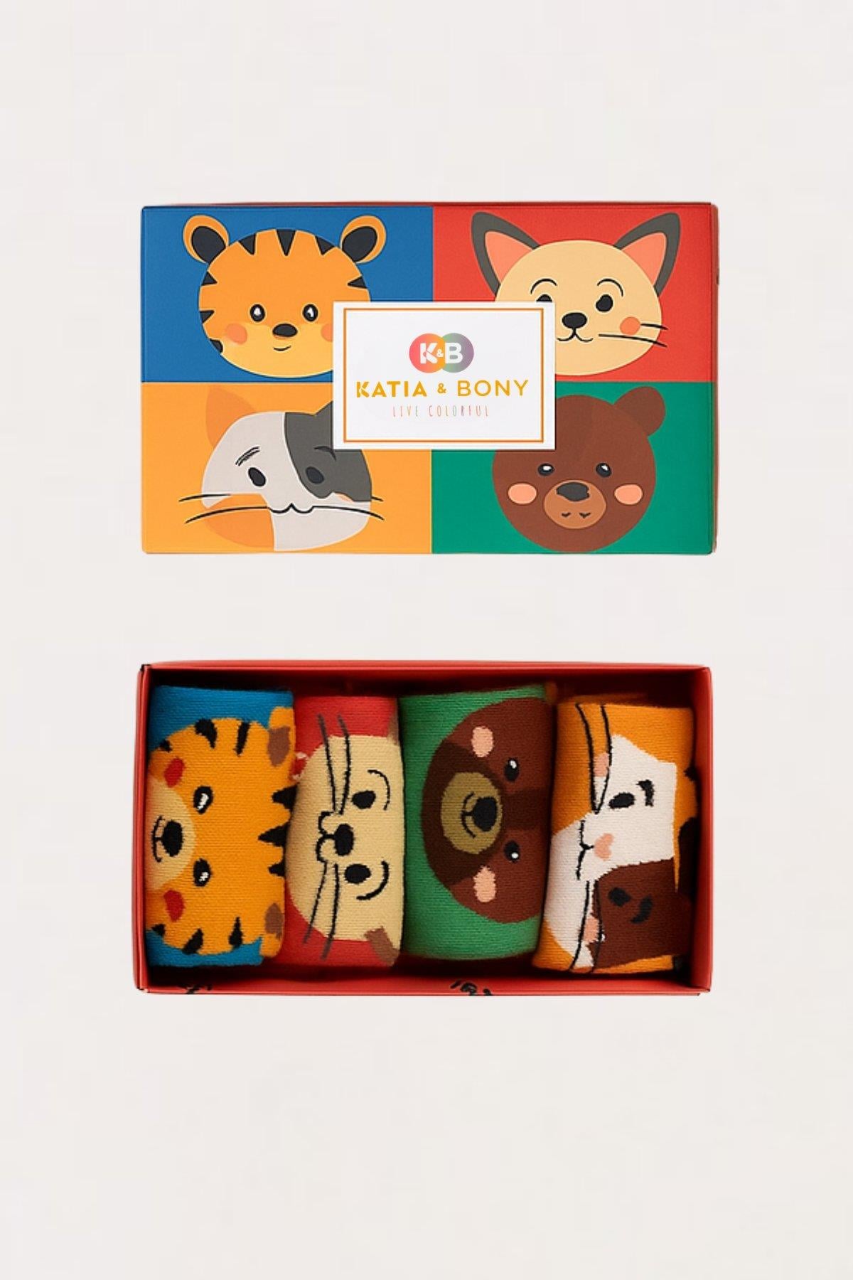 Katia & Bony Çocuk 4 lü Paket Sevimli Hayvan Desenli Soket Çorap Çok Renkli