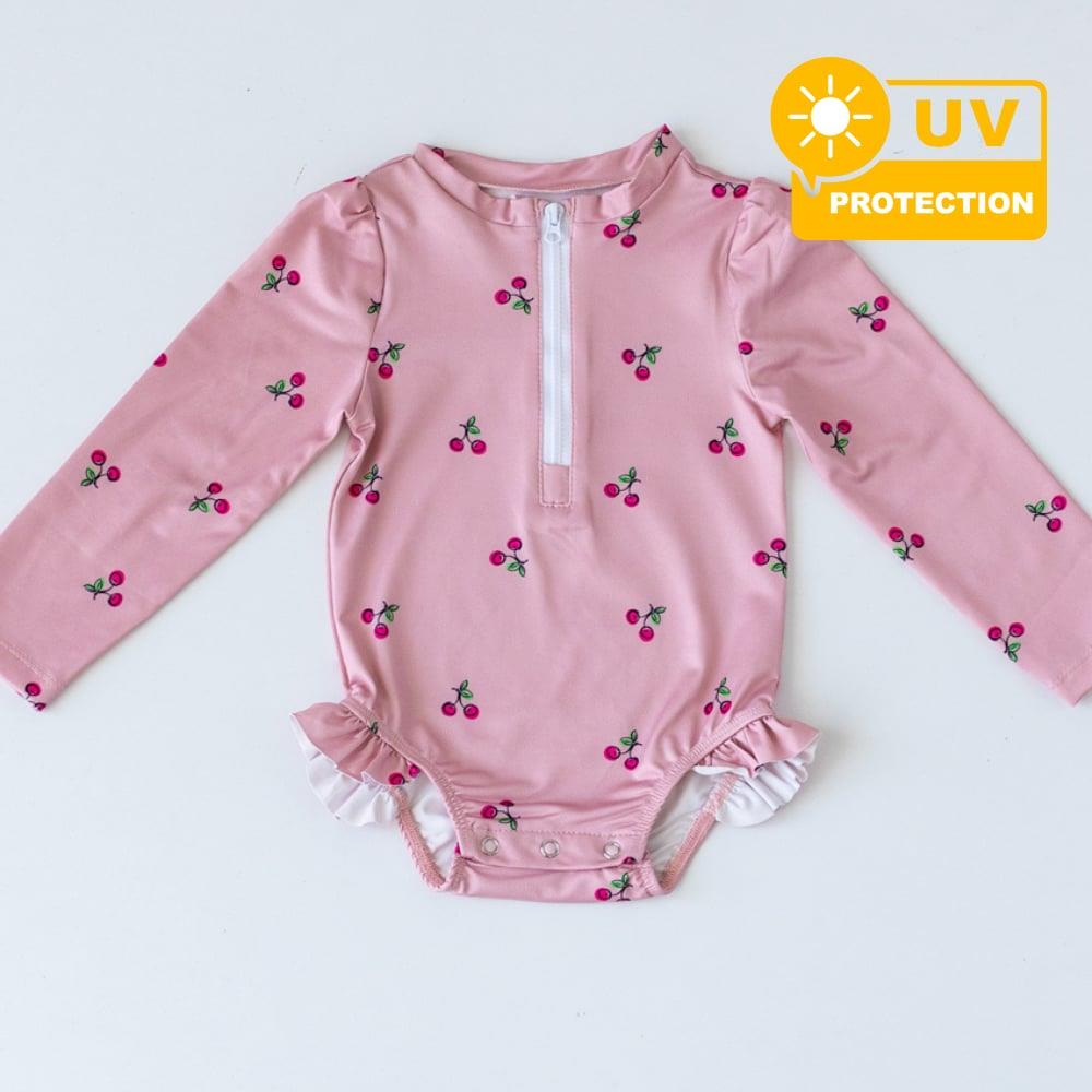 Mama-Yoyo UV Korumalı Önden Fermuarlı - Alttan Çıtçıtlı Mayo Kirazlı