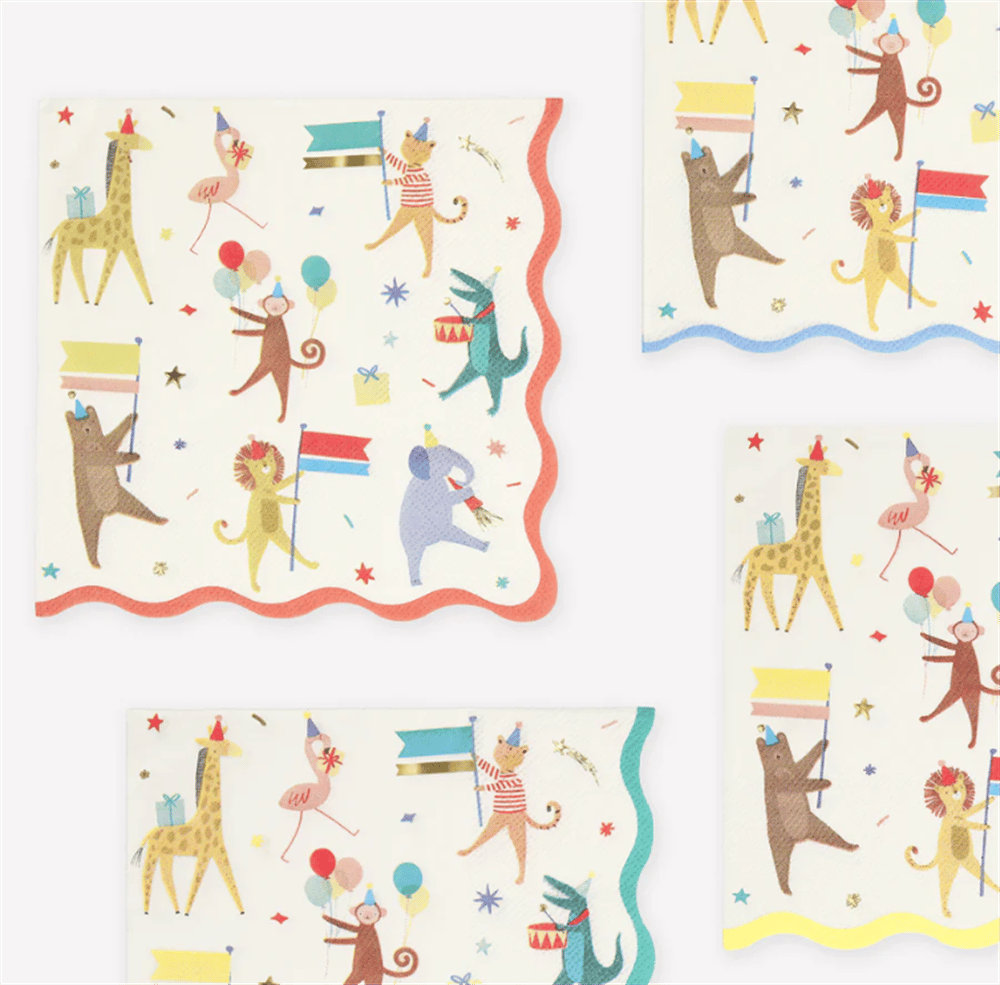 Meri Meri - Animal Parade Napkins - Hayvanlar Geçit Töreni Peçete - L - 16'lı