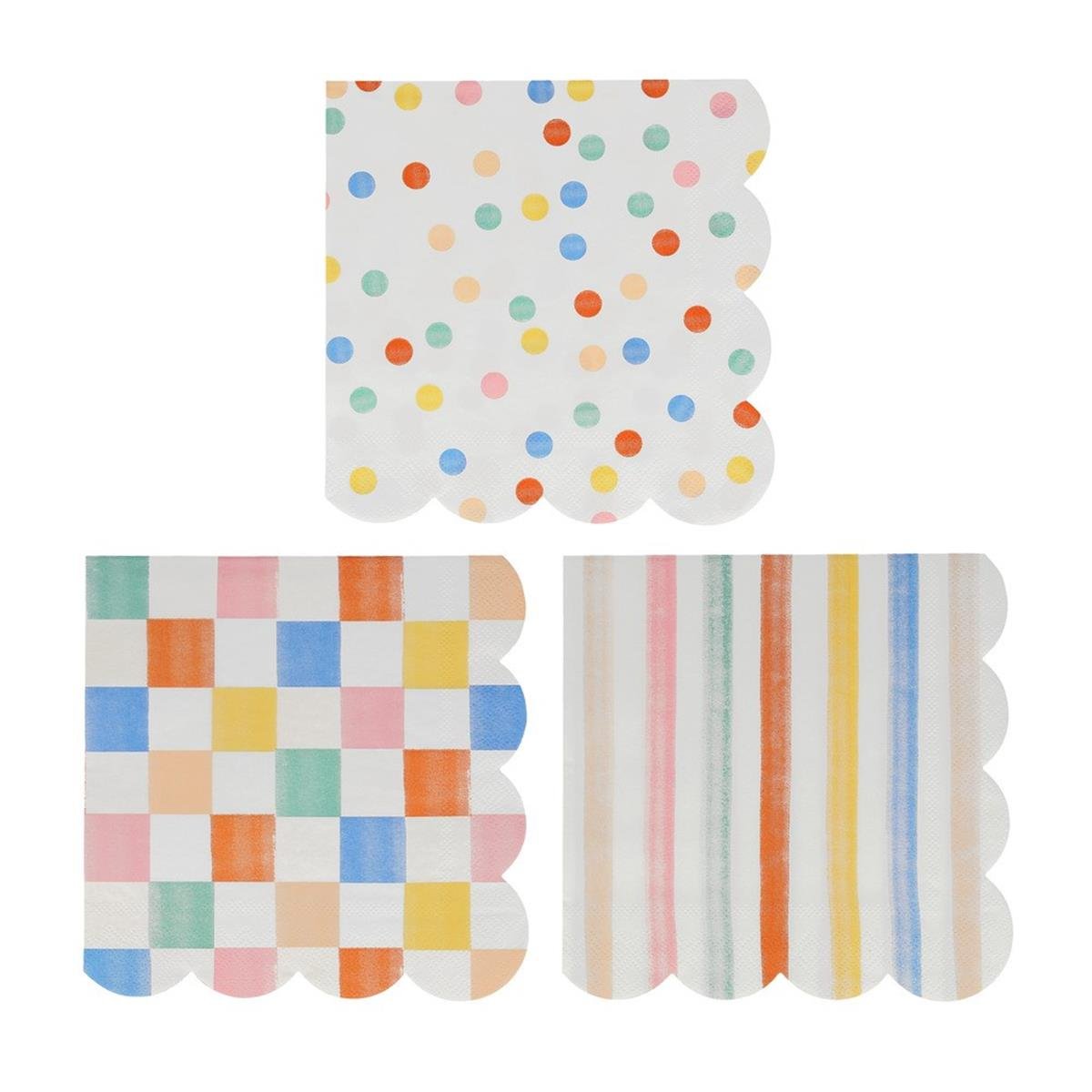 Meri Meri - Colourful Pattern Large Napkins - Renkli Desenler Peçeteler - L - 16'lı