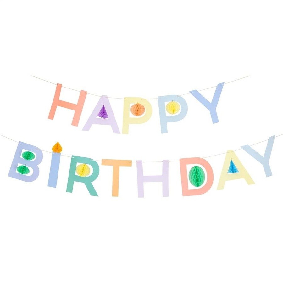 Meri Meri - Honeycomb Happy Birthday Garland Set - Petek Mutlu Yıllar Asılan Süs Seti
