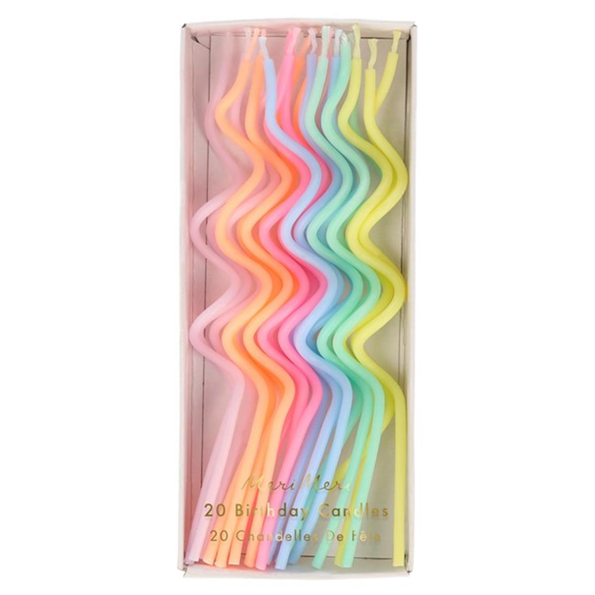 Meri Meri - Mixed Swirly Candles - Pastel Kıvrımlı Mumlar - 20'li