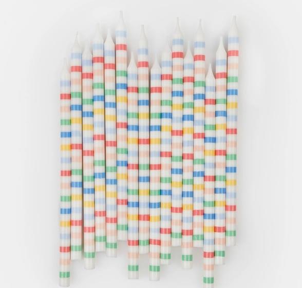 Meri Meri - Multi Stripe Candles - Multi Renkli Çizgili Mumlar (x16)