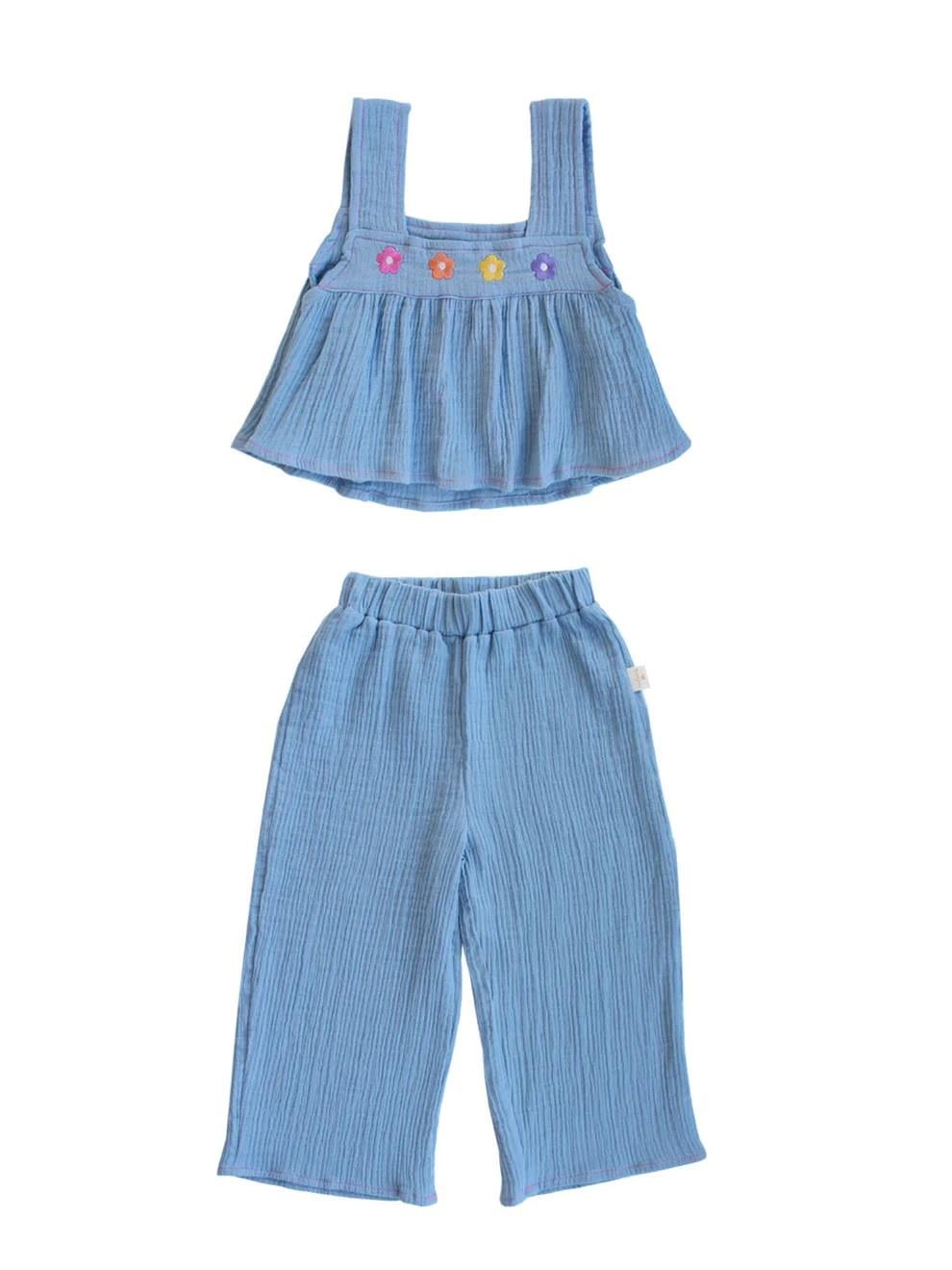 Miela Kids Flouncy Müslin Crop Set - Mavi