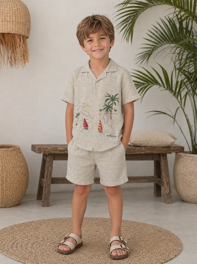 Miela Kids Palm Life Keten Gömlek ve Şort Takım
