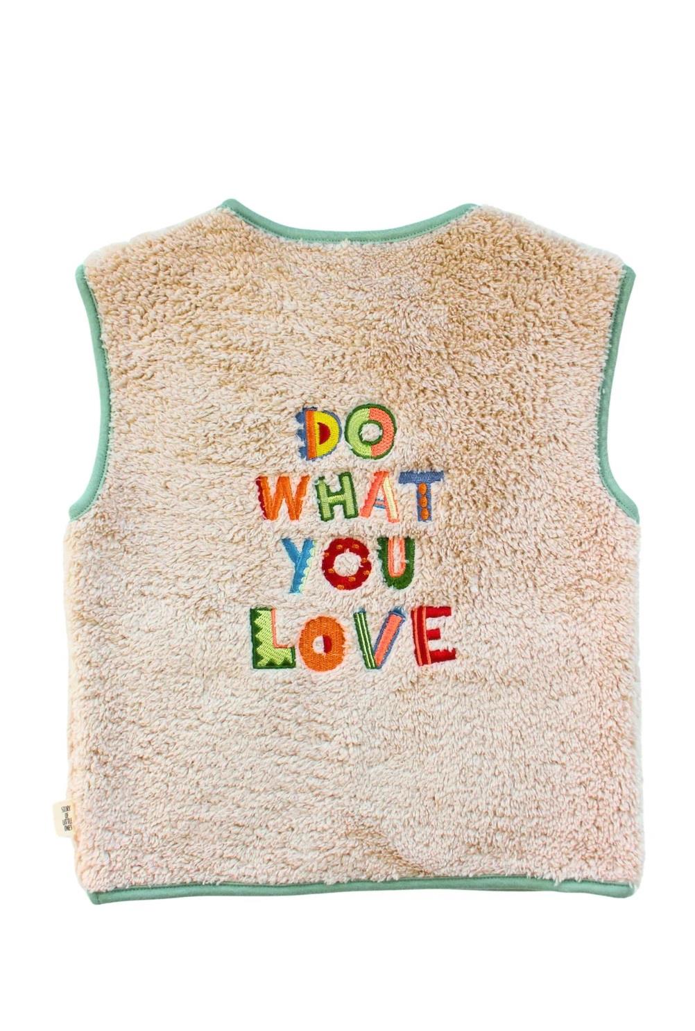 Miela Kids Slogan Nakışlı Peluş Yelek - Bej