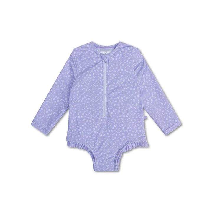 Swim Essentials UV Korumalı Önden Fermuarlı - Alttan Çıtçıtlı Mayo / Mor Leopar