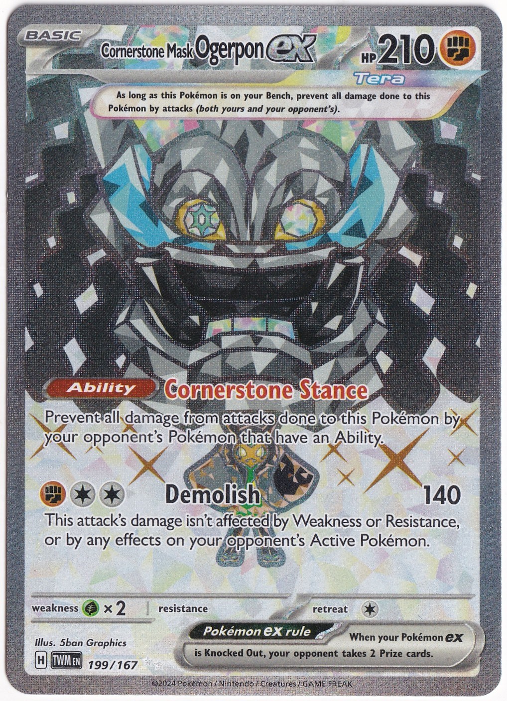 *** Özel Pokemon Kartları ***Cornerstone Mask Ogerpon ex #199 - Pokemon Twilight Masquerade - Pokemon Kartı (Mint)