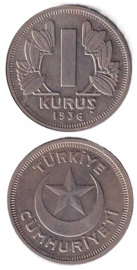 1934-1957 Dönemi Madeni Paraları1 Kuruş (1936) ÇİL