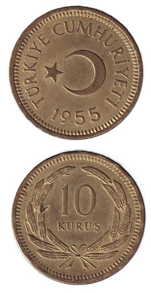 1934-1957 Dönemi Madeni Paraları10 Kuruş (1955) ÇİL