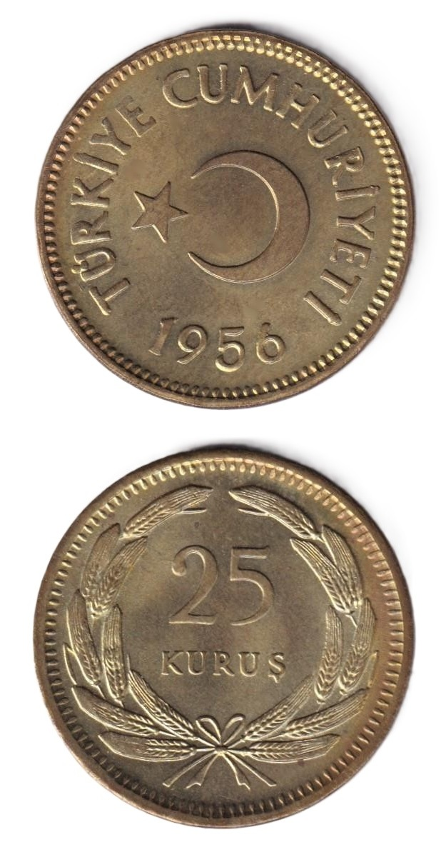 1934-1957 Dönemi Madeni Paraları25 Kuruş (1956) ÇİL Eski Madeni Para