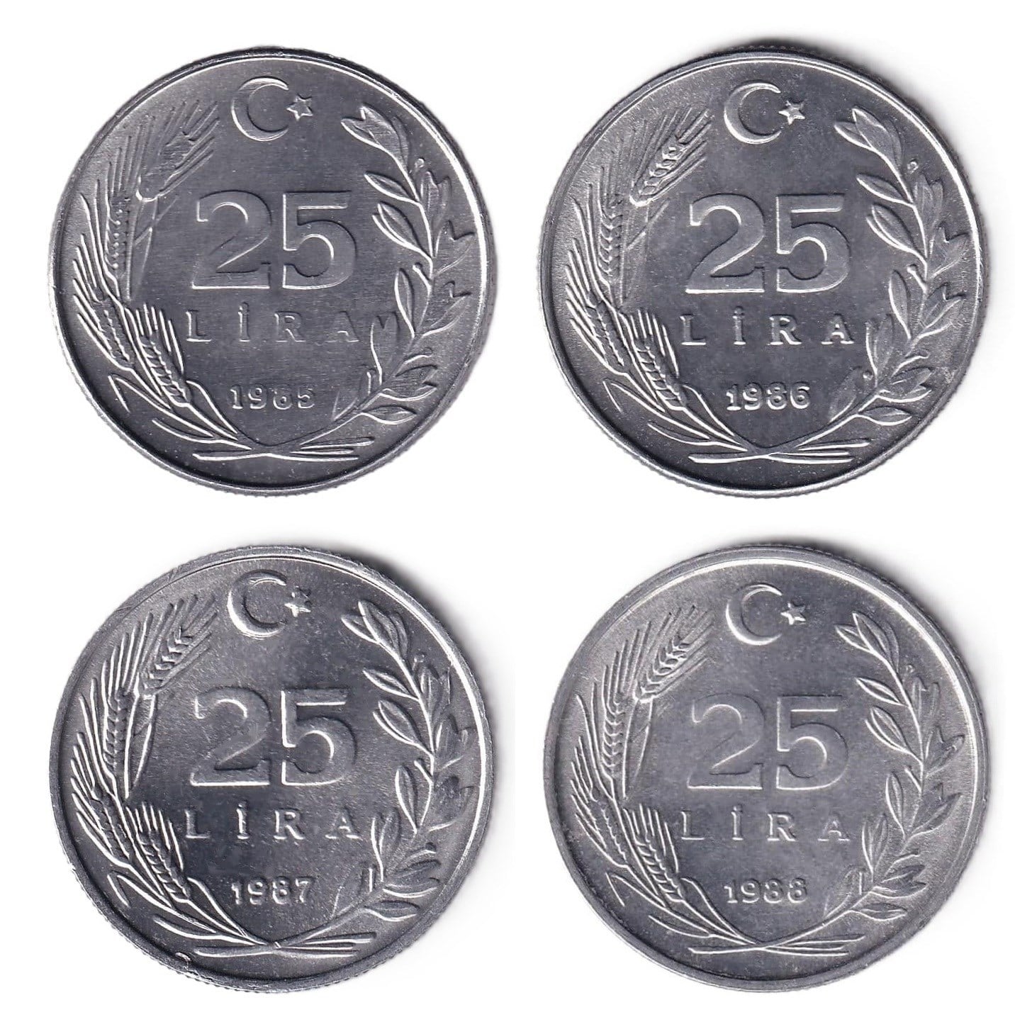 1958-1980 Dönemi Madeni Paraları25 Lira (1985-1988) Tam Takım ÇİL Eski Madeni Para Seti
