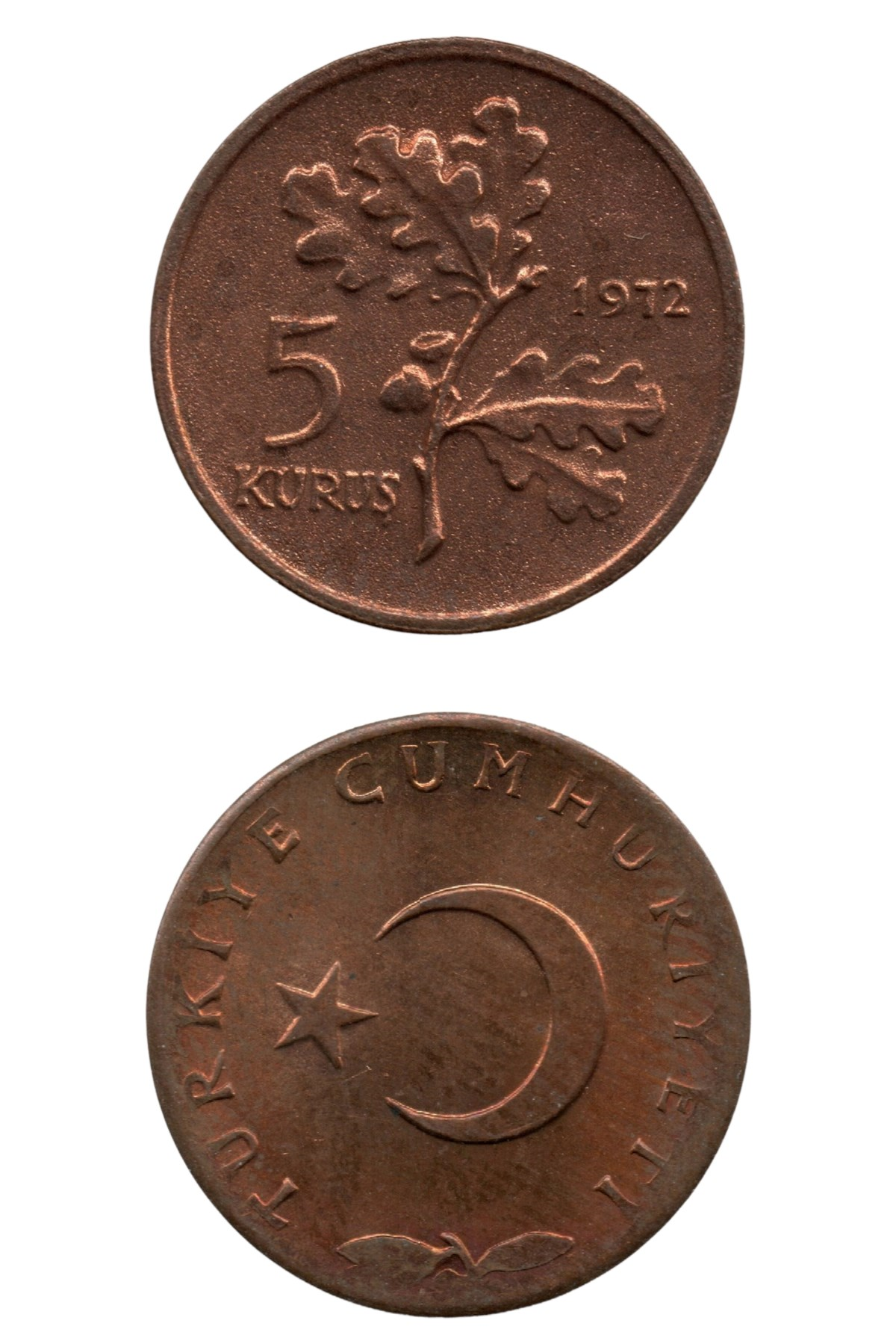 Türkiye, 5 Kuruş (1972) ÇİL Eski Madeni Para