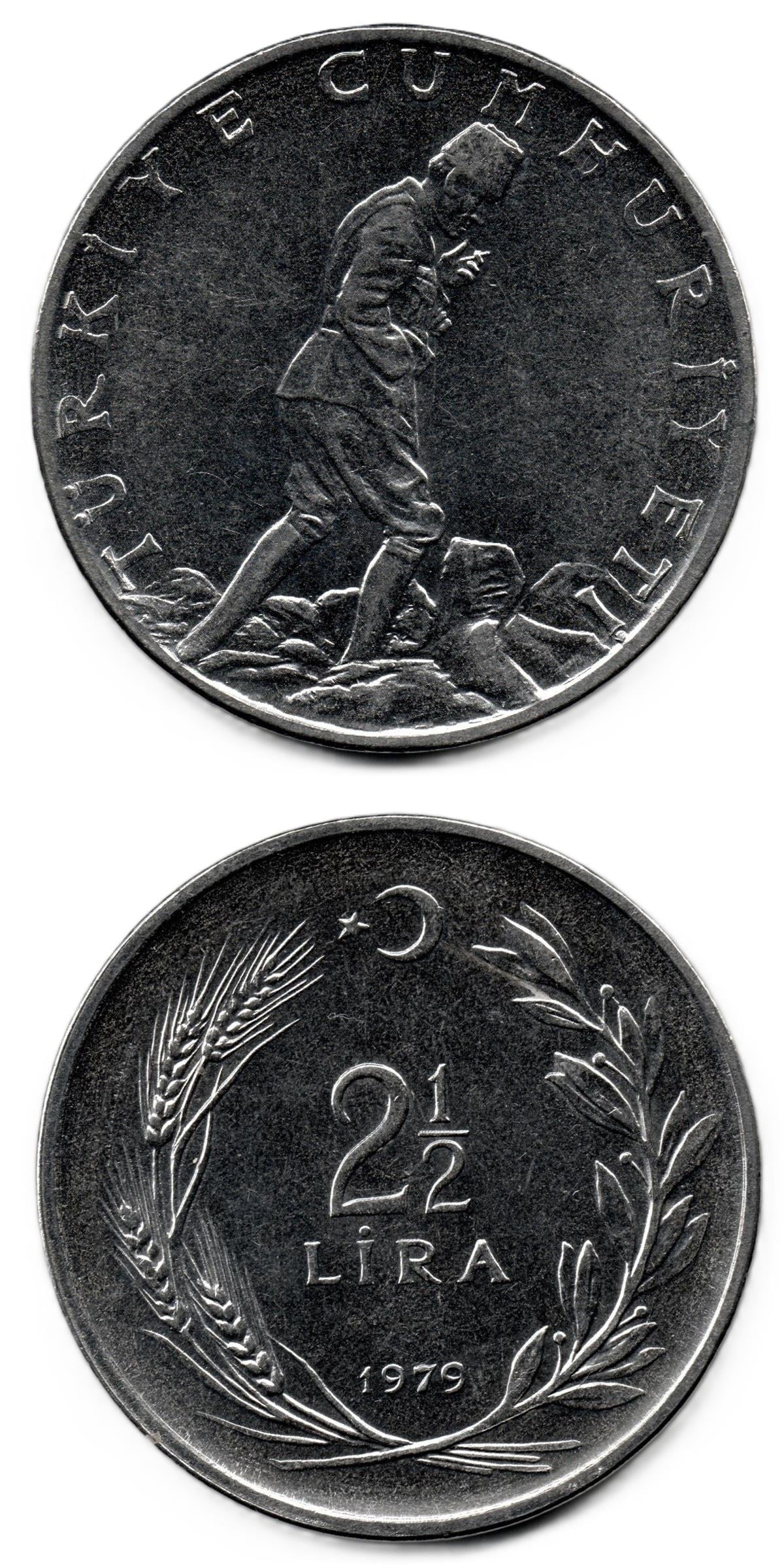 1958-1980 Dönemi Madeni ParalarıTürkiye, 2 1/2 Lira (1979) ÇİL Eski Madeni Para